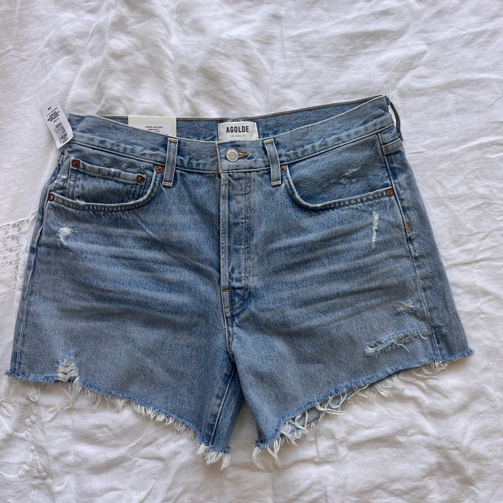 Agolde Parker long jean shorts swap meet blue size 29 high rise